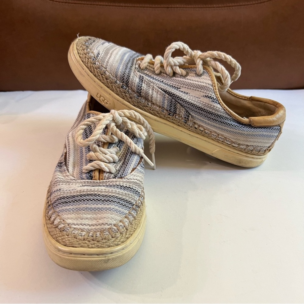 UGG Eyan Espadrille Sneakers Women’s 8 Blue Tan White Stripes Nautical